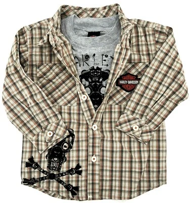 Harley Davidson® Conjunto de 2 piezas de camisa a cuadros de motocicleta para niños pequeños Foto 1 de 4