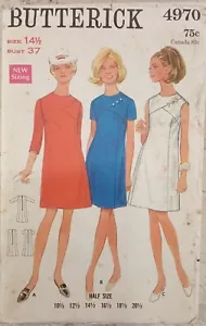 BUTTERICK 4970 VTG 60s Dress Semi-fit Jewel Neckline Variations 14-1/2 UNCUT Sew - Picture 1 of 9