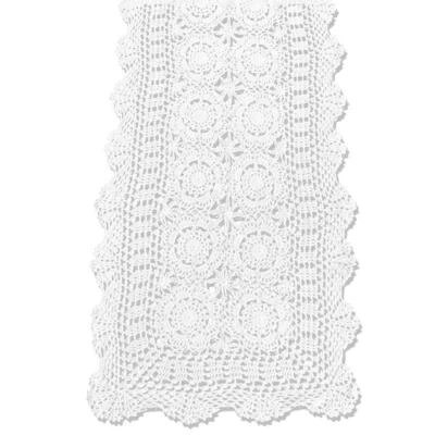 Handmade Crochet Lace Table Runner Cotton White Rectangle 14x36 Inches - Image 1 of 4