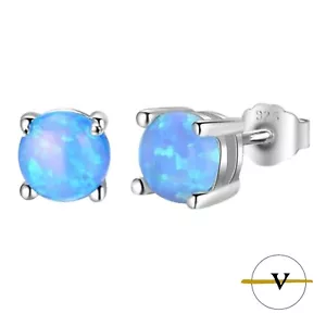 ORECCHINI DONNA PUNTO LUCE PIETRA OPALE TURCHESE 6 MM IN ARGENTO 925 - Foto 1 di 4