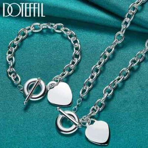 DOTEFFIL 2 Stck. 925 Sterlingsilber Herz zu Schnalle Halskette Armband Set Schmuck - Bild 1 von 6