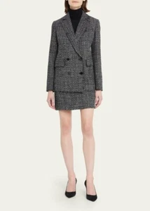Theory Piazza Noelle Black White Tweed Wool Double Breasted Blazer, Size 2 - Picture 1 of 7