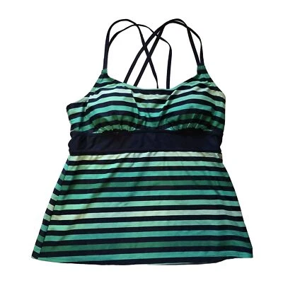 Camiseta de natación Tankini Tropical Escape para mujer 16 verde marino a rayas sujetador acolchado modesto Foto 1 de 4