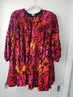 Chaqueta De Colección Diane Freis Capa Rosa Naranja Adornada Seda Columpio De Gran Tamaño Foto 1 de 4