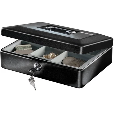 Black Metal Box, Locking Cash Box With Removable Money Tray, Money Holder for... - Image 1 of 4