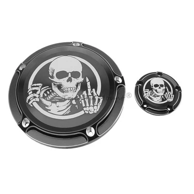 2pcs Black Skull Derby Cover Timer Cover For Harley Dyna Street Bob Road Glide — 第 1/4 张图片