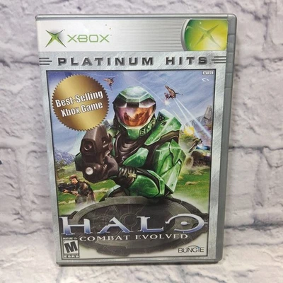 MICROSOFT XBOX HALO COMBAT EVOLVED PLATINUM HITS COMPLETE IN BOX CIB  - Image 1 of 4