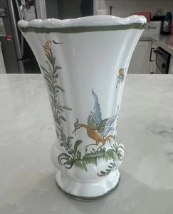 Italian Vase Lanier in Moustiers Bird Butterfly Flower Earthenware Signed Tag 6" - Picture 1 of 7
