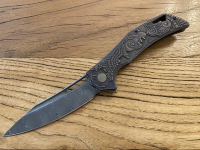 Olamic Cutlery Custom Swish Hand Carved Mayan / Aztec Theme Damasteel - Image 1 of 4