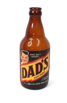 Botella vintage de cerveza de raíz de papá ámbar tamaño king junior con etiqueta de papel Foto 1 de 2