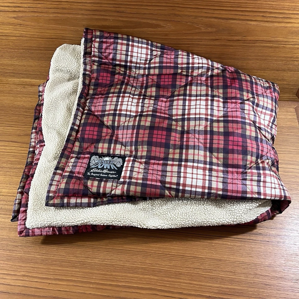 "Vellón a cuadros Eddie Bauer plumón de ganso rojo y tostado 50"" x 72"" de gran tamaño" Foto 1 de 4