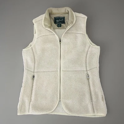 Chaleco polar Woolrich para mujer M Stone brezo suéter beige cremallera completa bolsillos crema Foto 1 de 4
