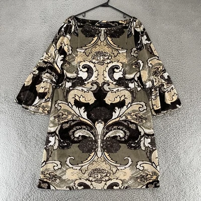 Lafayette 148 Dress Womens 2XL Velvet Floral Boat Neck Baroque Tunic Pockets - Image 1 of 4