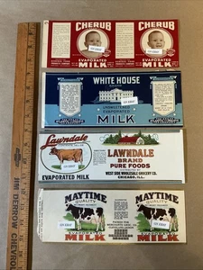 Grupo de 4 etiquetas de leche evaporada anteriores a la década de 1950 General Food Products Co. INV-AQ1021 - Imagen 1 de 24