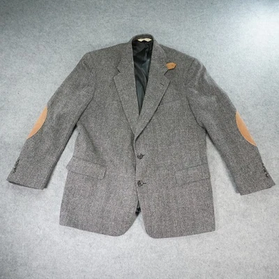 Evan Picone Men's Tweed Sport Coat Blazer Two Button Elbow Patch Gray About 44L - Image 1 of 4
