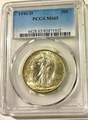 1946 D USA Walking Liberty Half Dollar PCGS GRADED MS65 nice satin lustre coin - Image 1 of 4