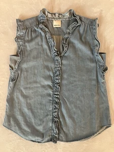 Camiseta sin mangas Industry Republic con volantes para mujer talla mediana azul denim boho preppy - Imagen 1 de 10