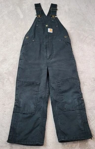Carhartt Duck Bib Overalls Boys 5 Black Quilt Lined Durable Double Knee Workwear - Picture 1 of 13
