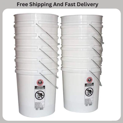 5 Gallon Plastic Bucket Heavy Duty White Paint Pail Storage Buckets 10-Pack New - Image 1 of 4
