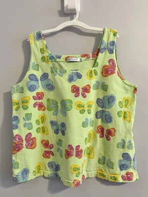 FRESH PRODUCE Top Tank Women's XL Green Colorful Butterfly Square Neck Cotton - Image 1 of 4