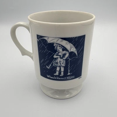 Taza/taza de café vintage Morton Salt 1914 'When it rains it pours' paraguas niña Foto 1 de 4