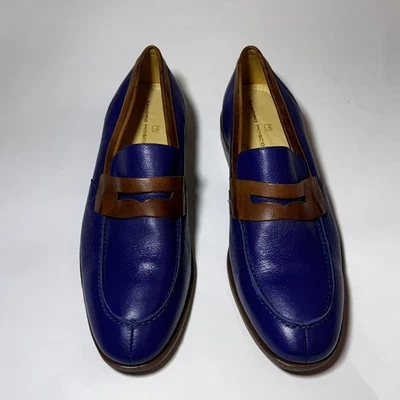 Mocasín Sandro Moscoloni de cuero sin cordones azul marrón para hombre talla 9,5 Foto 1 de 4