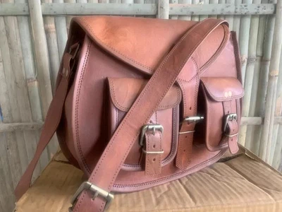 Bolso Sillín Vintage Cuero Genuino de Cabra Marrón Mensajero Hombro Gran Capacidad Foto 1 de 4