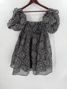 NEW TAGS Storia Baby Doll Toile Mini Dress Geometric Black White Print MEDIUM - Picture 1 of 13