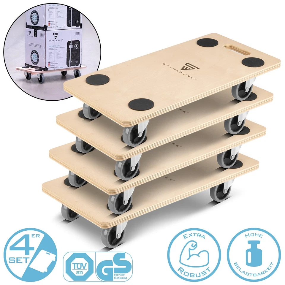 STAHLWERK Rollwagen 4er Set bis 250 kg 58x29 cm Rollbrett Transportroller - Bild 1 von 4