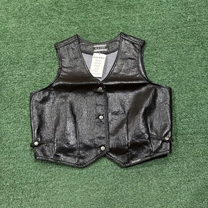 Vintage NWT 90s Rockies Western Faux Leather Vest Black Women’s Large USA Made - Picture 1 of 7