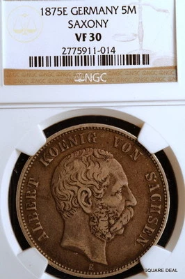1875-E NGC Vf30 KM-1237 Germany, Saxony 5 Mark   #E0852 - Image 1 of 2