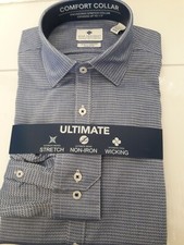 Ryan Seacrest Distinction Men's 14.5 32/3 Blue Dobby Slim-Fit Stretch