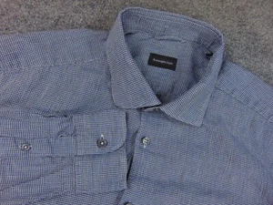 Ermenegildo Zegna Shirt Mens XL Black White Micro Check - Picture 1 of 10