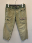 HEI HEI Anthropologie linen cotton blend cargo pants cropped faded green size 4
