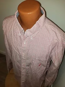 (XXL) Mens Nautica Button Down Dress Shirt Pink Plaid Blue SLIM Fit - Picture 1 of 6