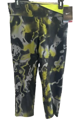 NOVO! Nike [M] 2012 Feminino STAY WARM Running Capri-Preto/Verde/Cinza, 610672-702 - Imagem 1 de 4