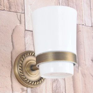 Antique Brass Wall Mounted Bathroom Toothbrush Holders Single Ceramic Cup aba264 - Picture 1 of 8