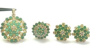 Natural Colombian Green Emerald & Diamond Yellow Gold Jewelry Set 6.86Ct 18Kt