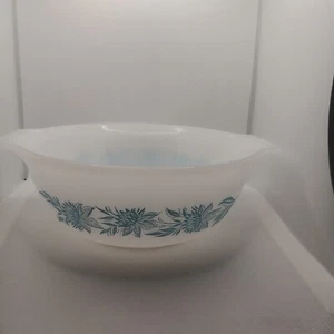 Vtg GLASBAKE Mixing Bowl Blue Thistle Flower Cinderella Handles Glass - Picture 1 of 1
