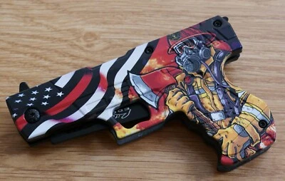 Navaja de Bolsillo Plegable Diseño Pistola EE. UU. Bombero Bombero 3” Hoja Héroe Afilado Foto 1 de 4