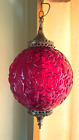 Vintage MCM Rubin Czerwona szklana wisząca lampa łupkowa połowa wieku nowoczesne róże retro