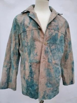 Chaqueta Blazer Wilsons Vintage Cuero Pintada Denim Teñida Azul Gris Beige Med L Foto 1 de 4