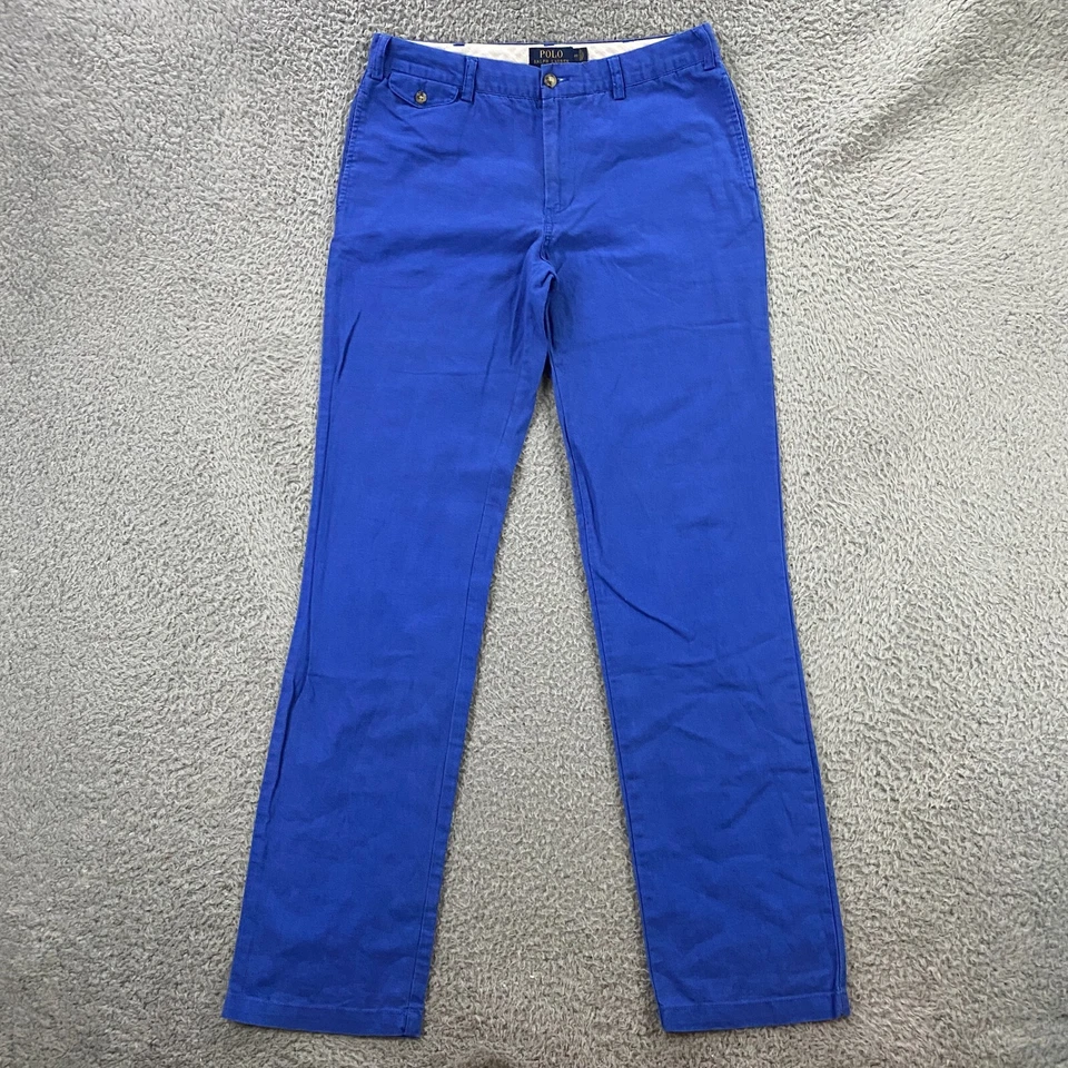 Polo Ralph Lauren Skinny Fit Pants Boys 20 Linen Pony Classic School Blue Chino - Image 1 of 4