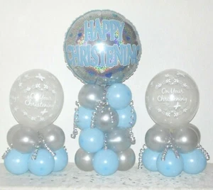 CHRISTENING BOY - Table Balloon Decoration Display Kit - No Helium Needed - Picture 1 of 1