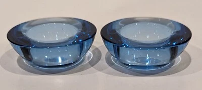 2 Vintage IKEA Small Votive Tea Light Candle Holders, Blue Translucent 3" x 1" - Image 1 of 4