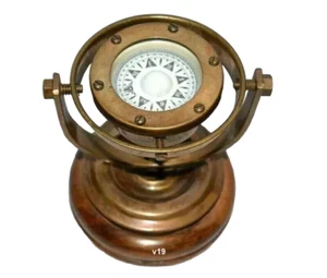 que brass nautical gimbal compass vintage ship's binnacle gimballed compass - Picture 1 of 5