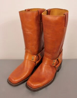 Botas arnés de cuero marrón naranja nuevo de colección años 70 para hombre talla 6,5 D años 70 punta cuadrada Foto 1 de 4