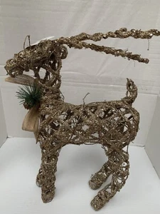 Christmas ratan glitter reindeer 12” Tall For Indoor Home Display Bright Gold - Picture 1 of 5