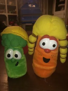Vintage VeggieTales Bean Bags Junior The Asparagus & Laura The Carrot GUND 1998 - Picture 1 of 15