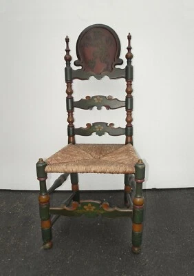 Silla roja verde con respaldo de escalera French Country Rush de colección motivo dragón pintura floral Foto 1 de 4